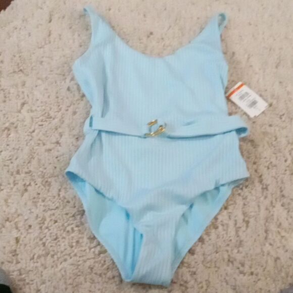 Melissa Obadash St Tropez Sky  belted scoop neck 1 piece swimsuit size 12 NWT - Picture 3 of 5